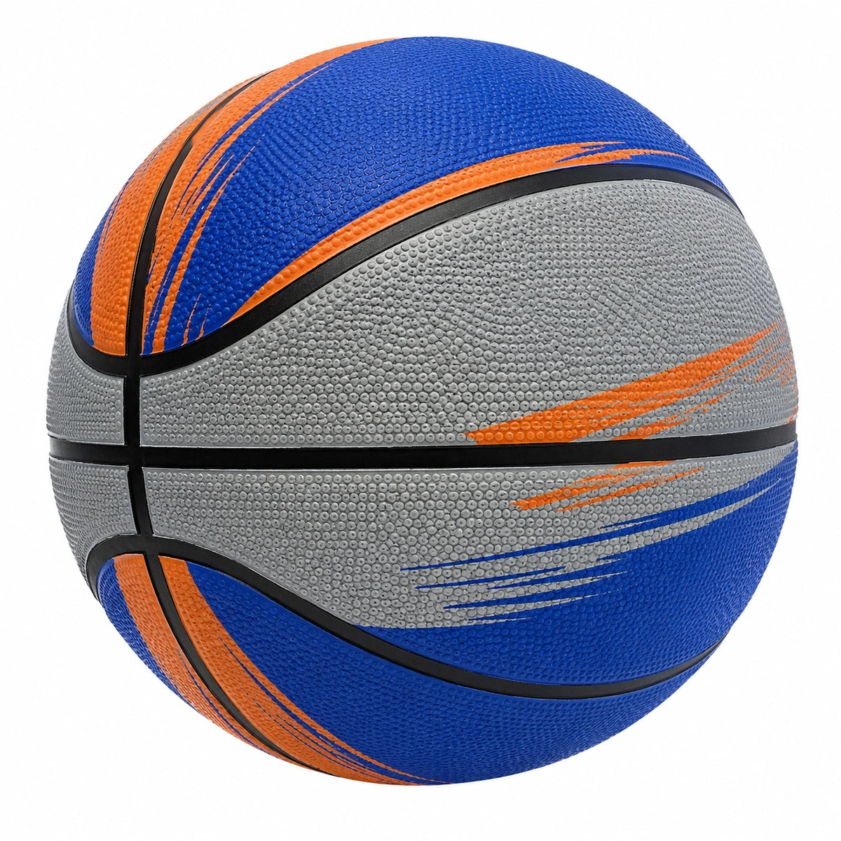 Balón de baloncesto azul, naranja y gris para exterior e interior