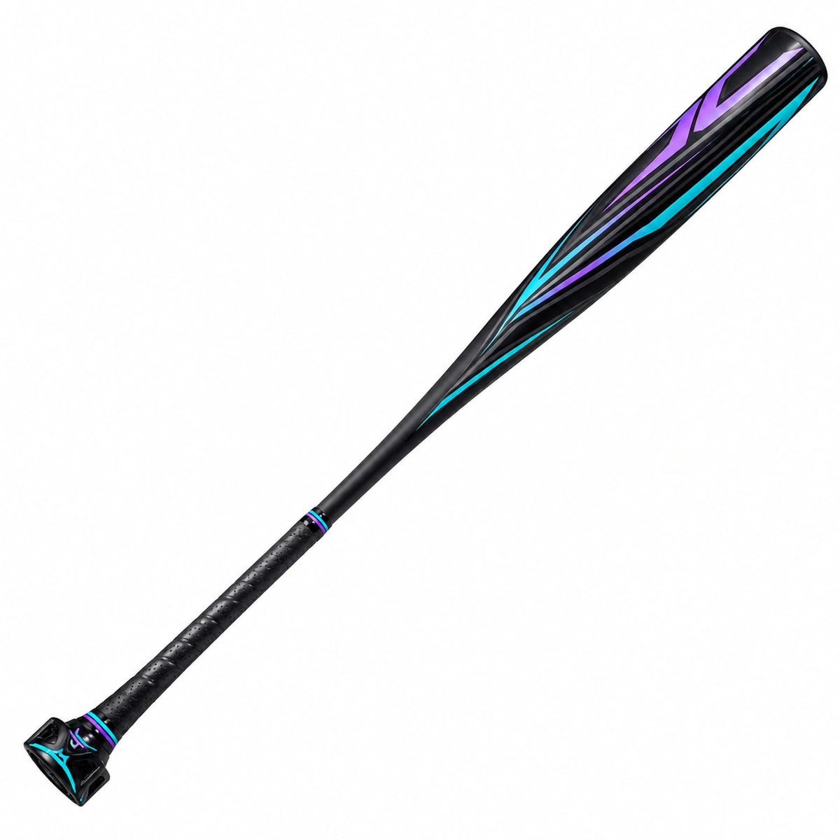 Bate de béisbol aerodinámico negro, púrpura y azul de alto rendimiento