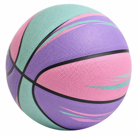 Balón de Baloncesto Multicolor para Exterior - Verde, Morado y Rosa