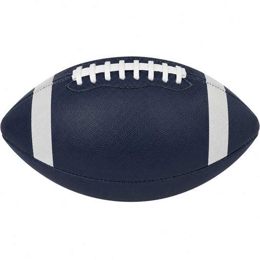 Balón de fútbol americano azul marino con líneas blancas