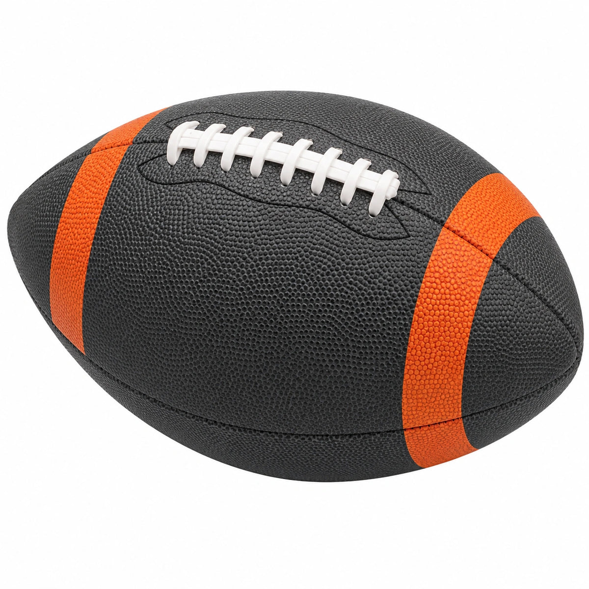 Balón de fútbol americano negro y naranja con diseño resistente