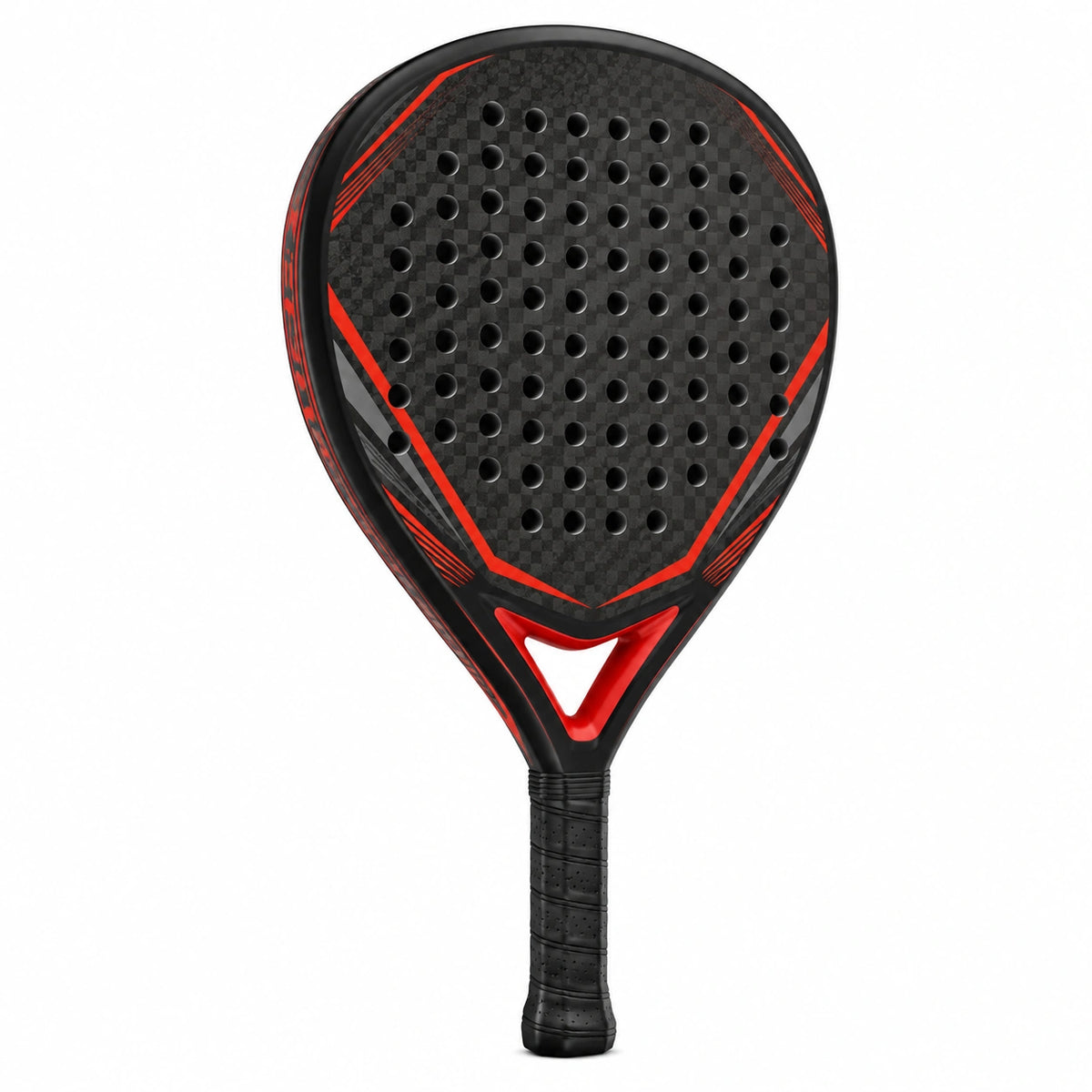 Pala de pádel avanzada negro y rojo con perforaciones