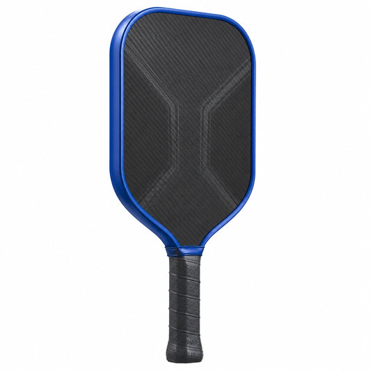 Pala de pickleball de fibra de carbono negro con borde azul
